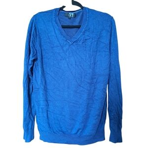 Simons Le 31 Men Blue V-Neck Bamboo Rayon Sweater | Size L